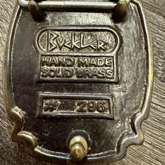 Vintage Buckler Handmade Solid Brass Eagle And Shaker Belt Buckle USA Western - Picture 3 of 5